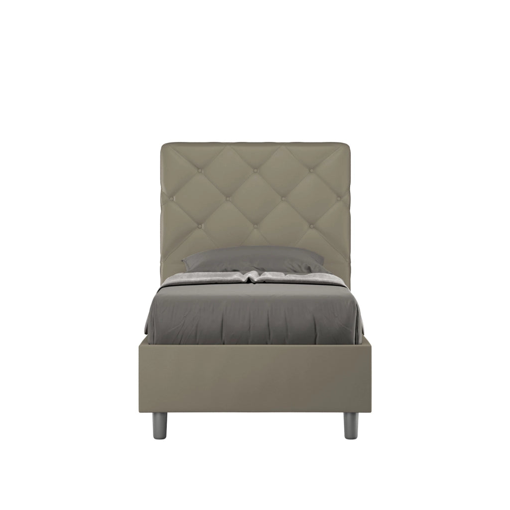 BS COM Letto singolo con rete imbottito 90x200 similpelle cappuccino