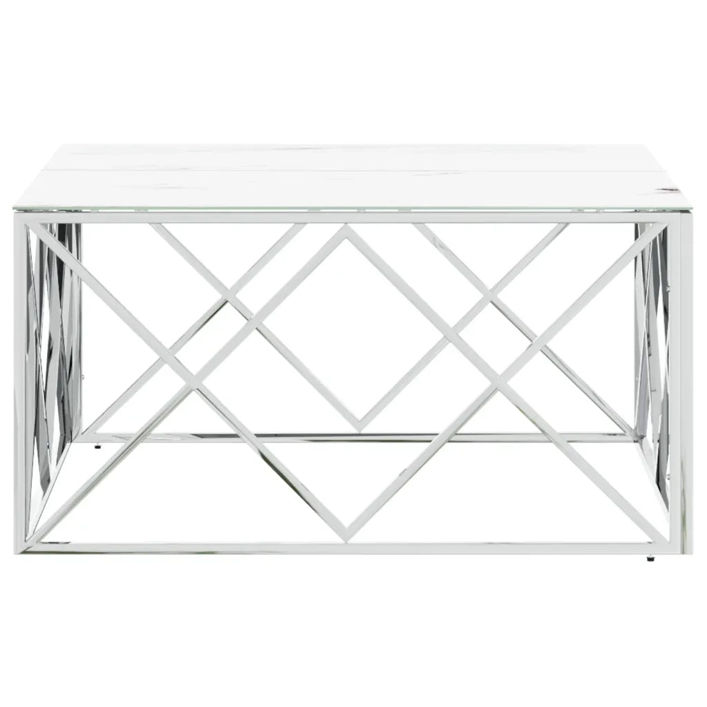 Tavolino da Salotto-Tavolino da soggiorno Argento 80x80x40 cm in Acciaio Inox e Vetro