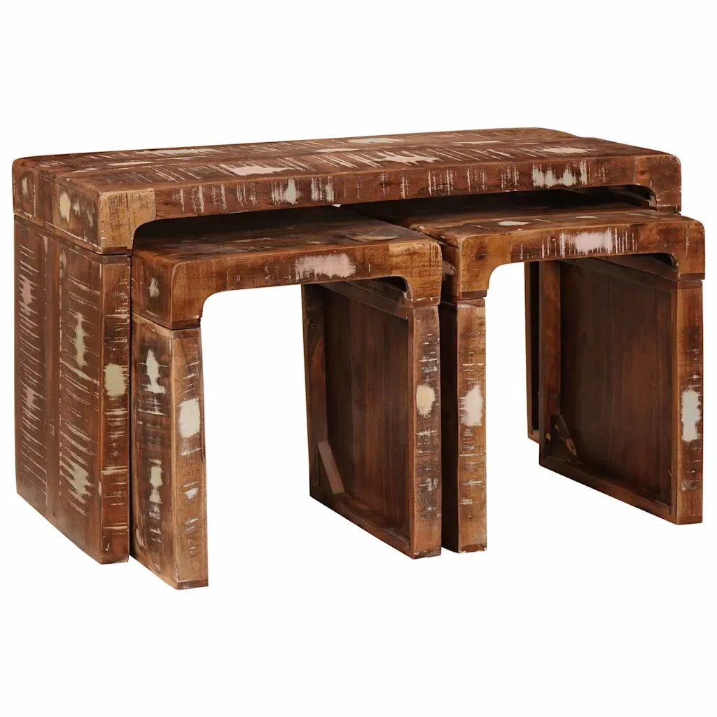 Tavolo Nesting 3 pcs Marrone Legno Recuperato Massello 4104562