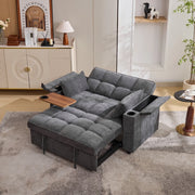 Divano letto 3 in 1 con schienale regolabile, porte USB e tipo C, portabicchieri e tavolino nascosto in tessuto grigio