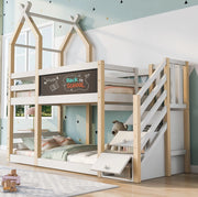 Letto a soppalco per bambini 90x200 cm con lavagna; scala contenitore in legno e bianco
