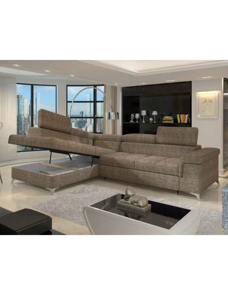 Divano ad angolo trasformabile PALAZZO 4 posti beige – angolo sinistro con 1 cuscino