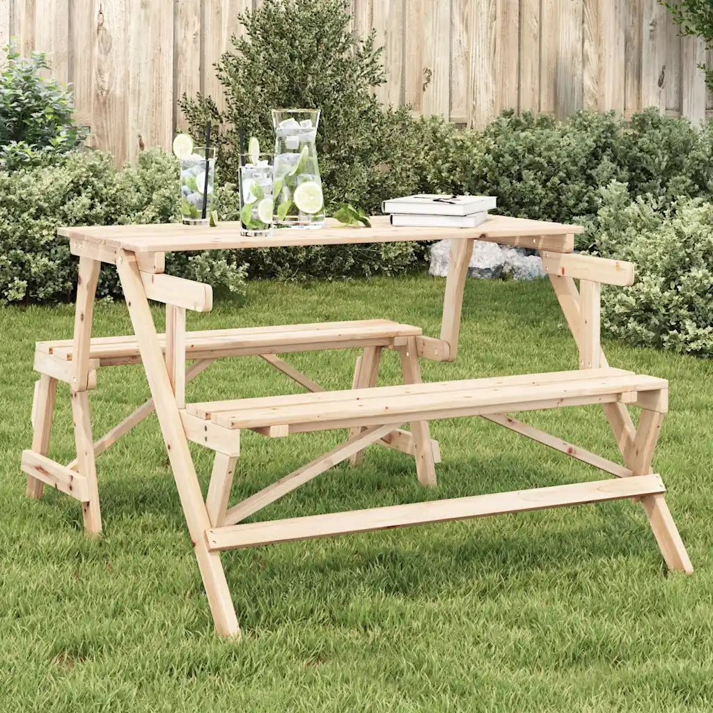 Tavolino da Giardino | Tavolo da Picnic con Panche in Legno Abete 2-in-1 Convertibile