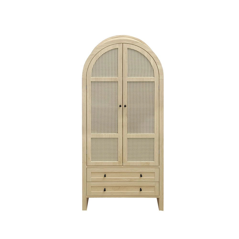 Armadio di archiviazione - Xylo - 79x39,5x178cm - Stile boh??mien con porte in rattano e due cassetti