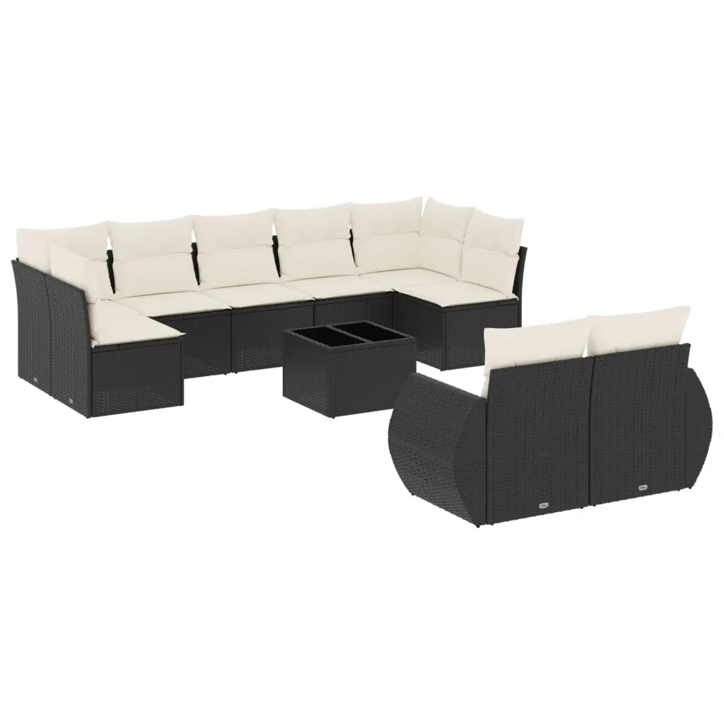 Set Divani da Giardino 10pz con Cuscini in Polyrattan Nero 3221825