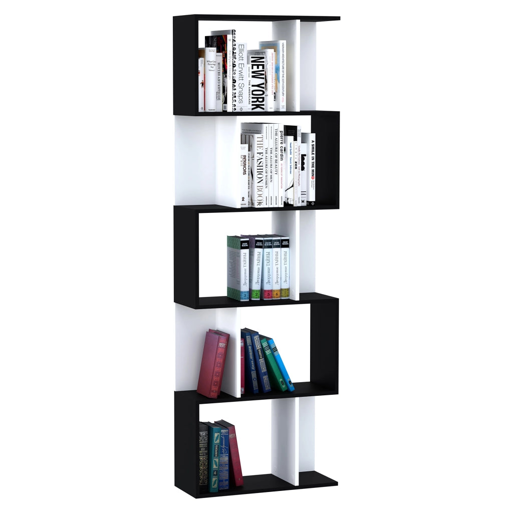 Libreria a 5 livelli a forma di S ¨C zephmum ¨C nero bianco 60x24x184.5