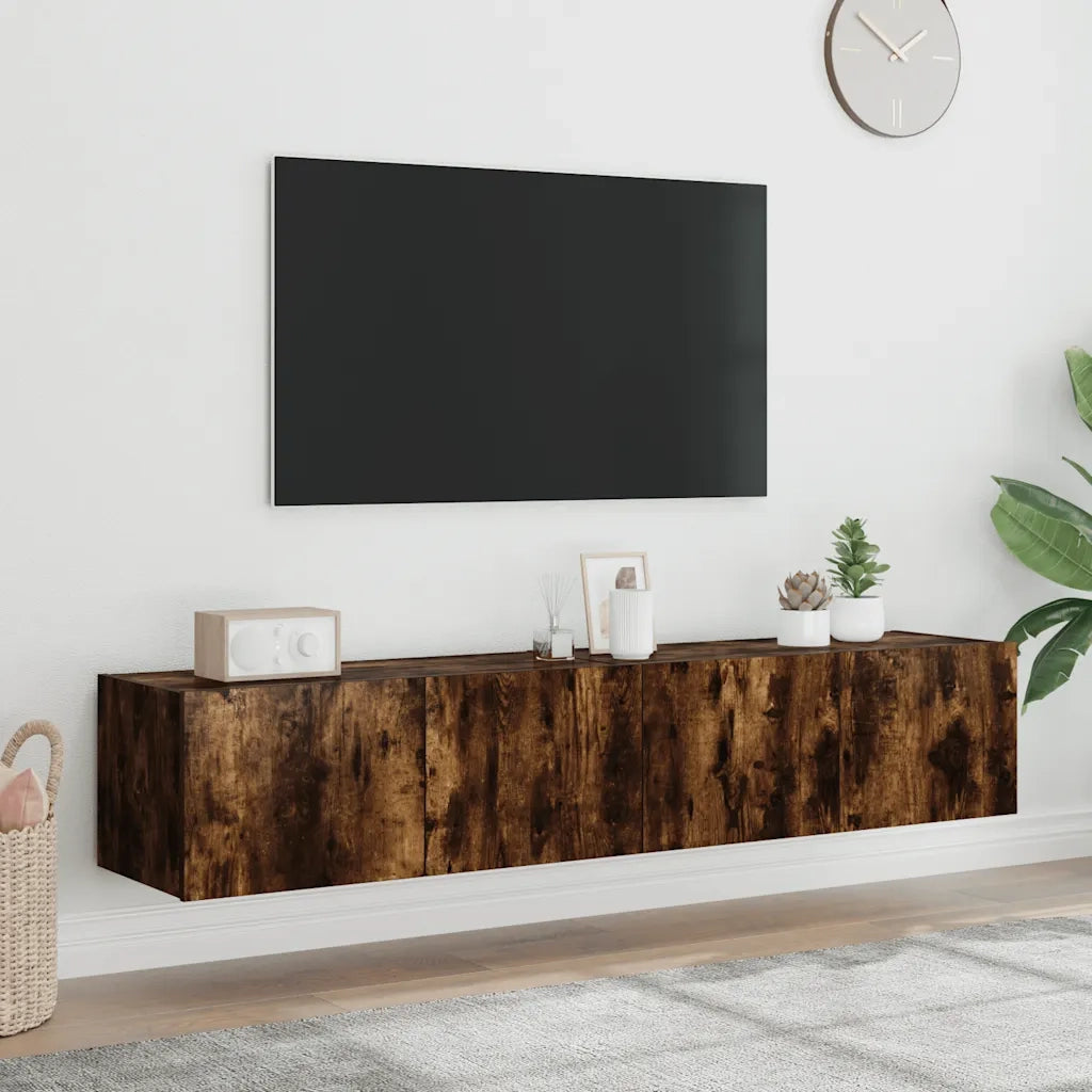 Mobili TV a Parete con Luci LED 2pz Rovere Fumo 80x35x31 cm 837290