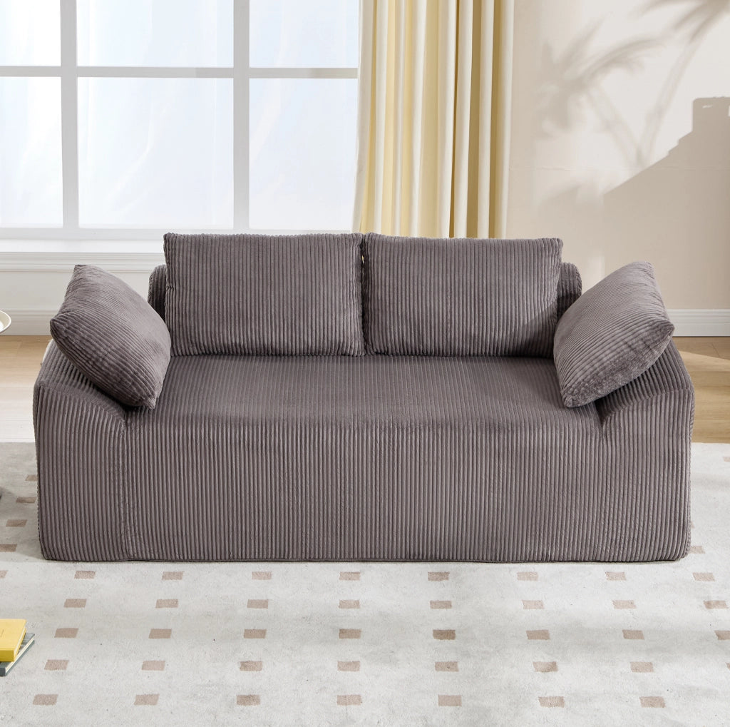 Divano basso senza struttura in tessuto marrone e grigio; 72x45x68 cm; con tasche laterali