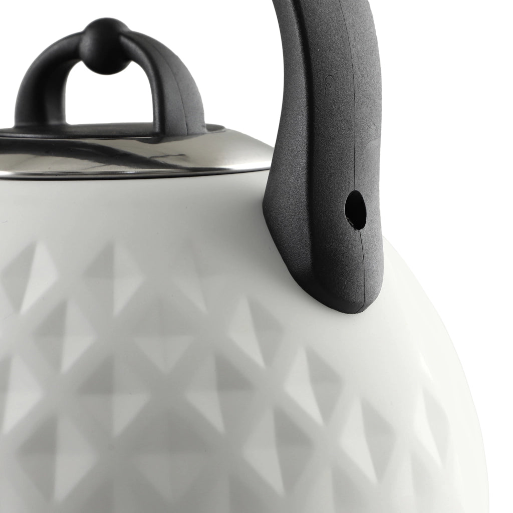 Bollitore a gas e induzione KADAX da 2,5 litri con fischietto, colore bianco, in acciaio, stile tradizionale.