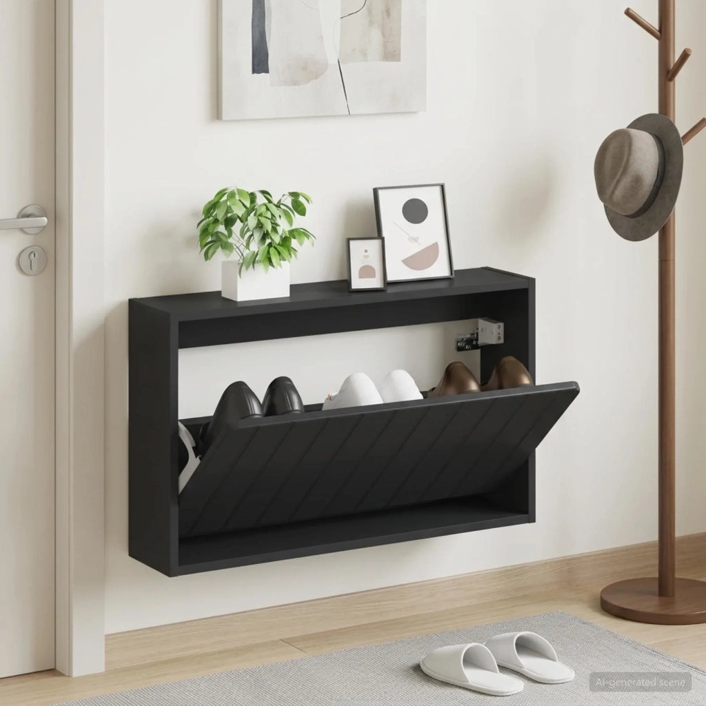 Mobiletto per Scarpe da Muro ZWOLLE 71 x 17 x 43 cm Nero 896406