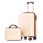 Set di 2 valigie girevoli in ABS da 14"/19" con lucchetto a combinazione e trousse da 14" (beige)
