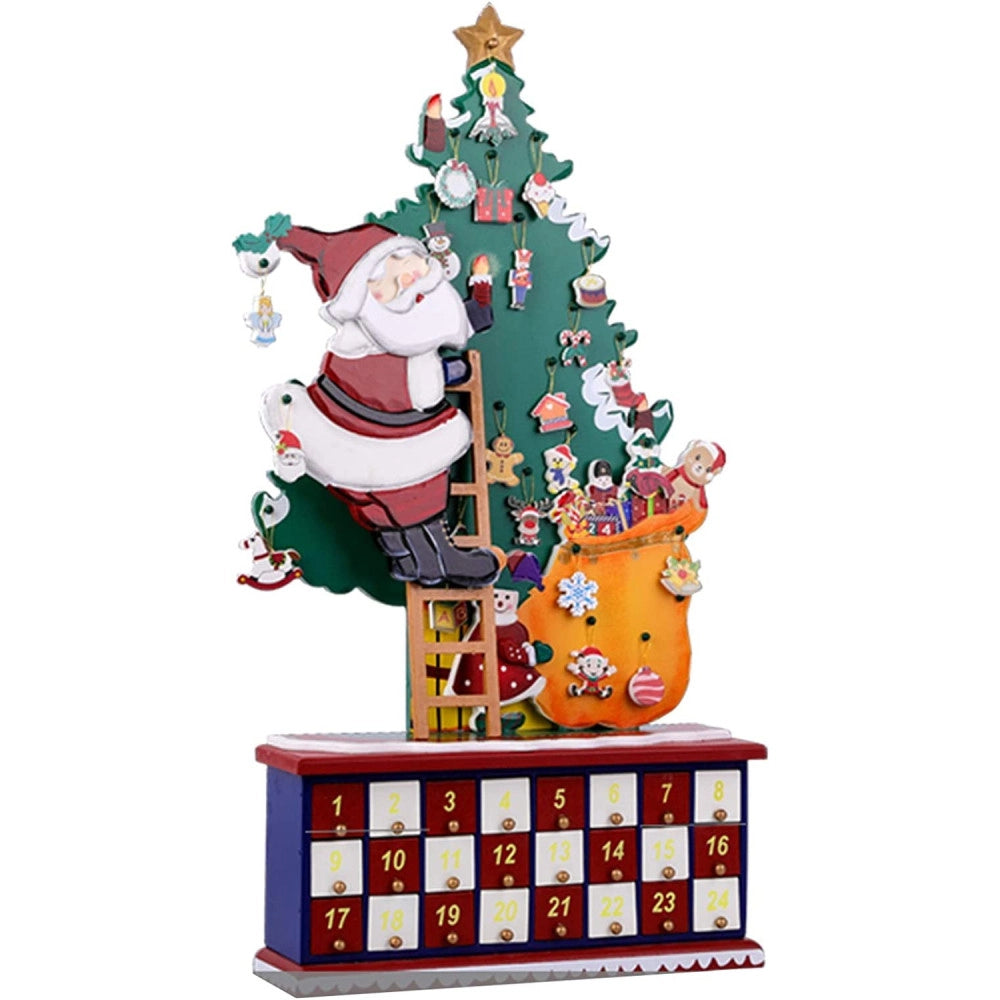 Trade Shop - Calendario Dell'avvento Babbo Natale In Legno 24 Cassetti Decorazioni Natalizie -