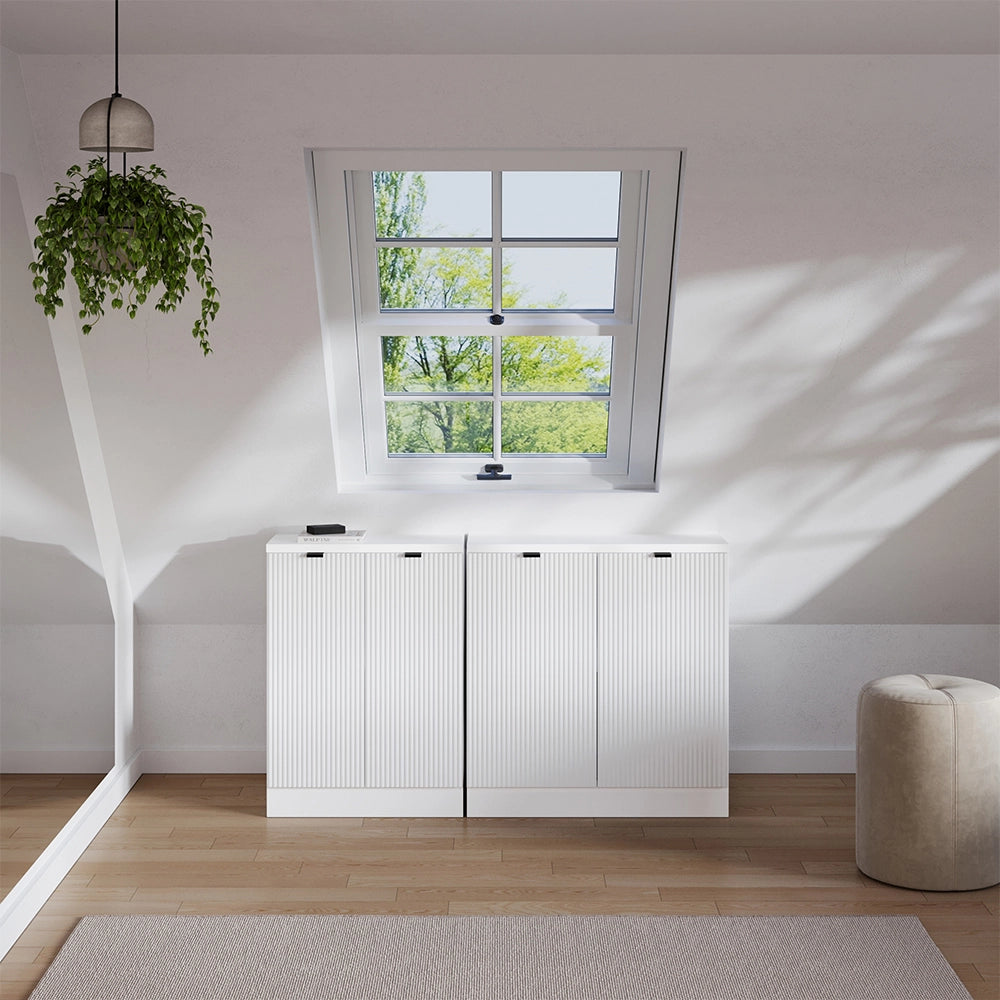 Set di mobili sottotetto Rion Ondulazione bianca/Bianco 140 cm Set di 2 carcasse armadio profondità 60 cm Vicco