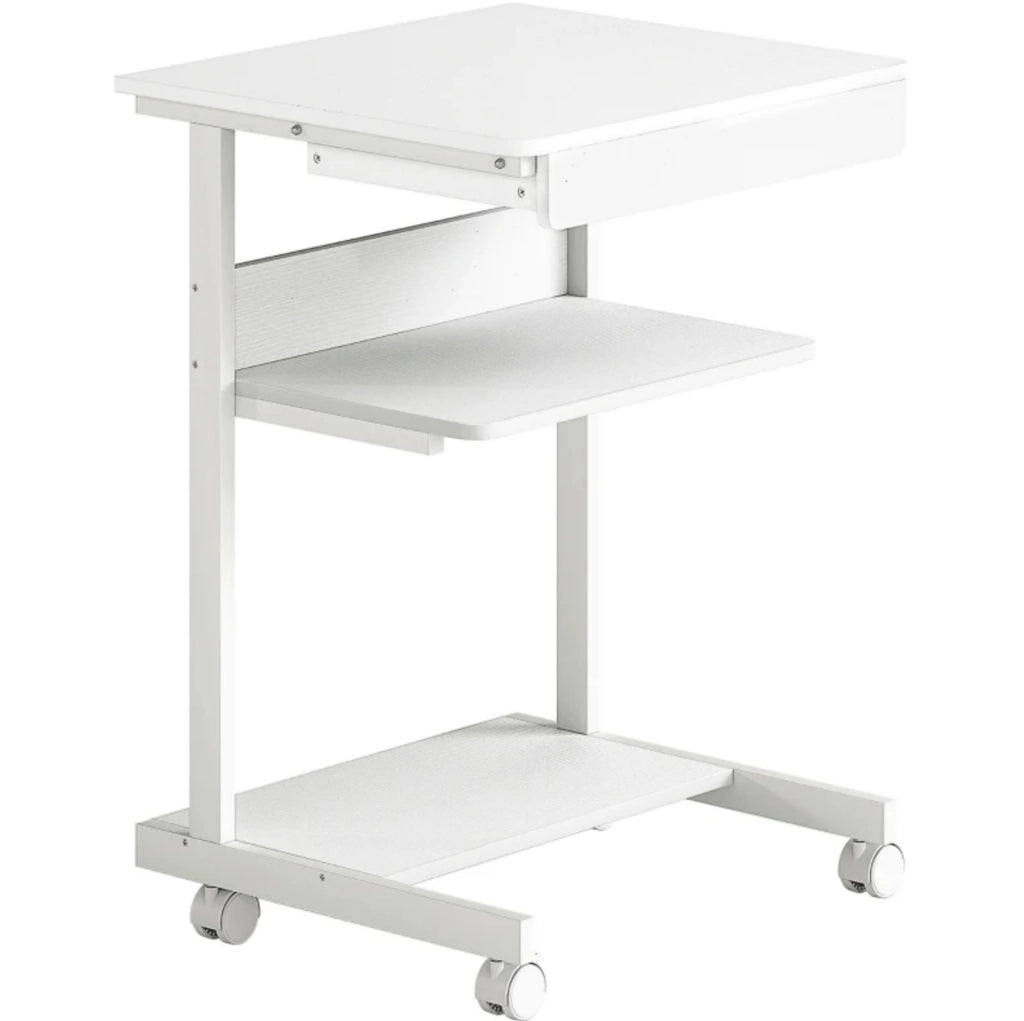 Scrivania ULEVR 56x51x79 cm con ruote, cassetto, ripiano e supporto CPU, bianca