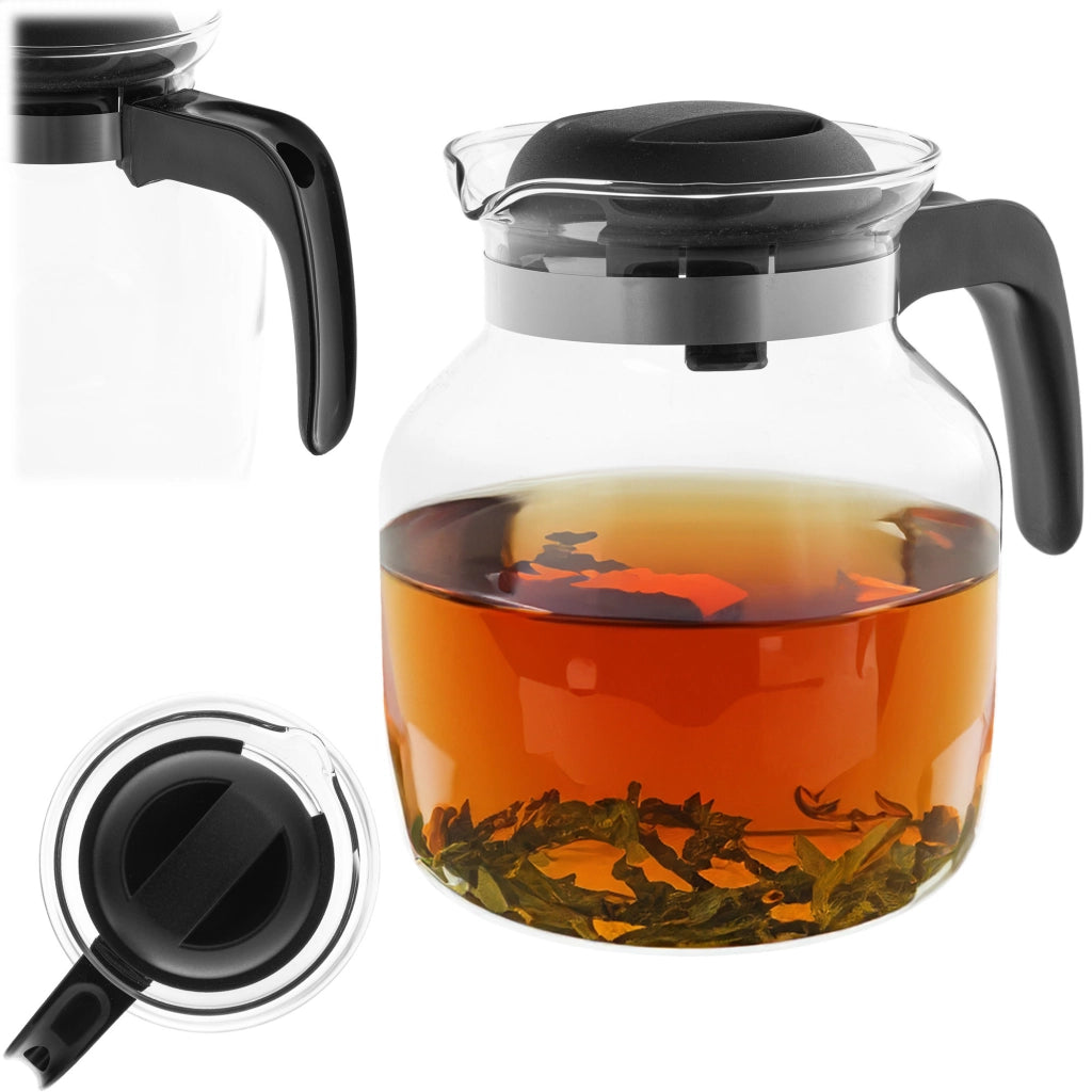 KADAX Brocca in vetro per tè e caffè da 1,5 l, resistente al calore, con coperchio, colore nero.