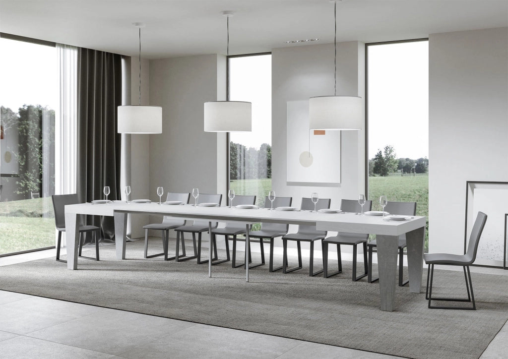 Tavolo Allungabile 130/390x90x77 cm Spimbo Mix  piano Bianco Frassino gambe Cemento