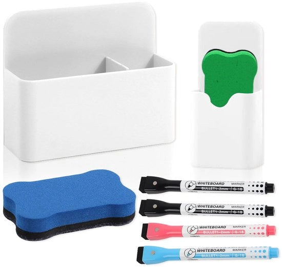 Accessori per lavagna magnetica, 2 Orecchioni + 4 Marker + 2 Spugne, Accessori per Lavagna per Scuola, Ufficio, Frigorifero, Cassetto