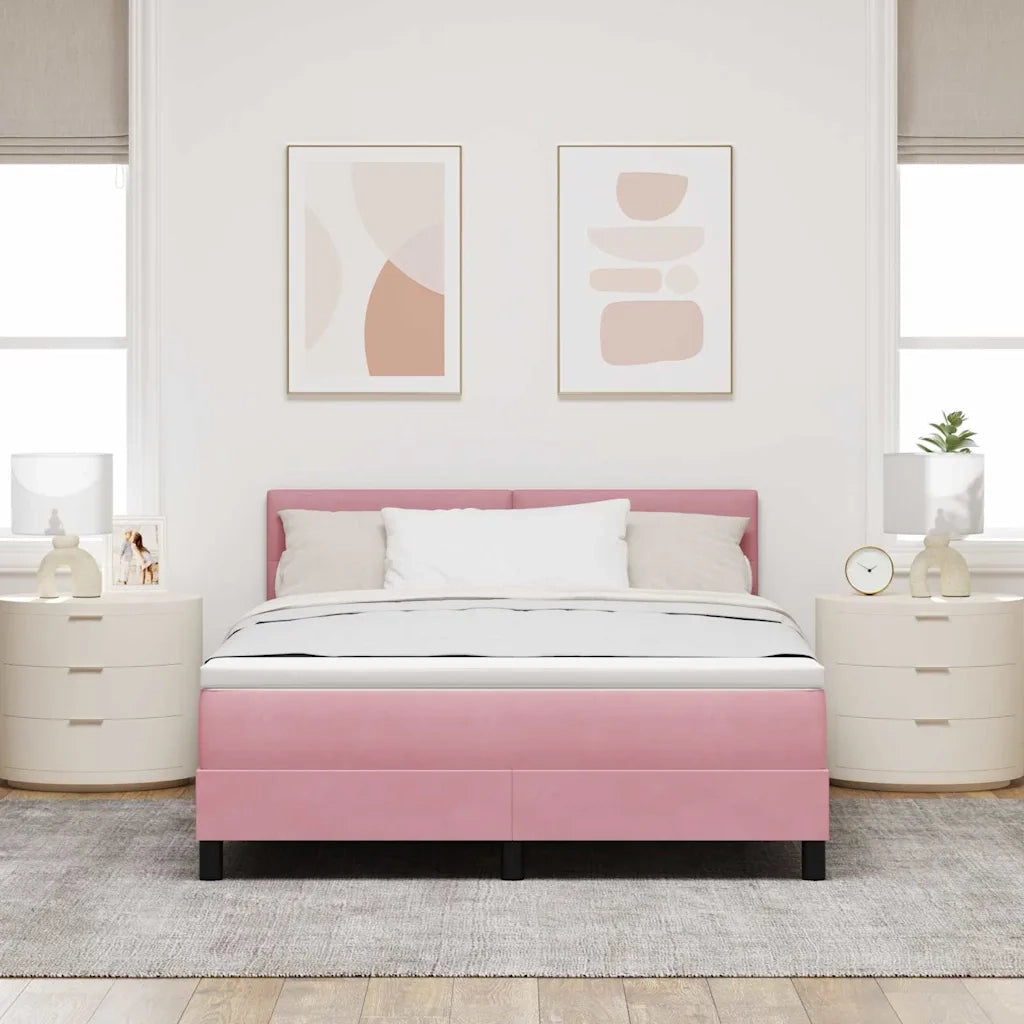Letto a molle con materasso Rosa 140 x 190 cm Velluto 3339175