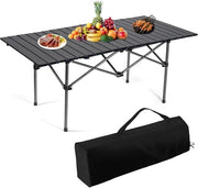 Tavolo da campeggio Tavolo da giardino pieghevole Tavolo da viaggio con telaio robusto in alluminio Tavolo da balcone pieghevole con borsa portatile Dimensioni 120 x 55 x 50 cm Carico massimo 75 kg per picnic da giardino Zwart