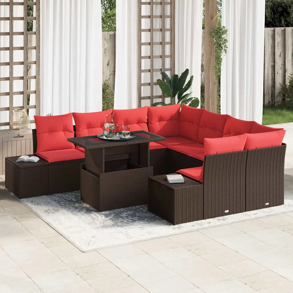 Set Divano da Giardino 9 pz Marrone polyrattan 3357897