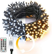 Illuminazione esterna per Natale - 25 m - 200 led - bianco caldo - bianco - regolabile - 11 modalità - 3 timer - telecomando - albero - interno - matrimonio - festa - decorazione esterna