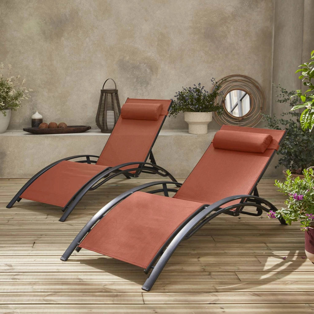 Set 2 lettini prendisole in alluminio textilene multiposizione,
