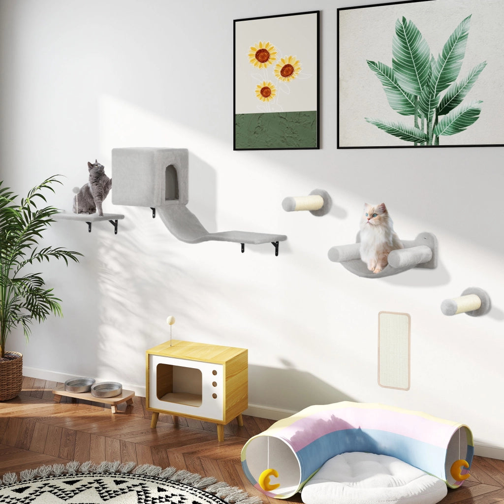 Gioco a Parete per Gatti con Condominio Piattaforma Amaca e Tiragraffi ¨C zephmum ¨C Grigio 6 Pezzi