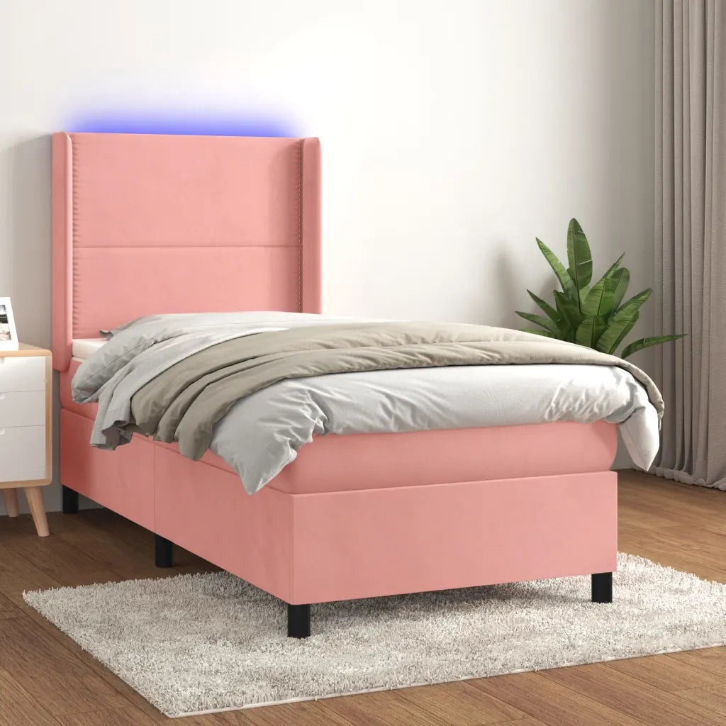 Letto a Molle con Materasso e LED-Struttura Letto con Materasso Rosa 80x200 cm in Velluto 616236