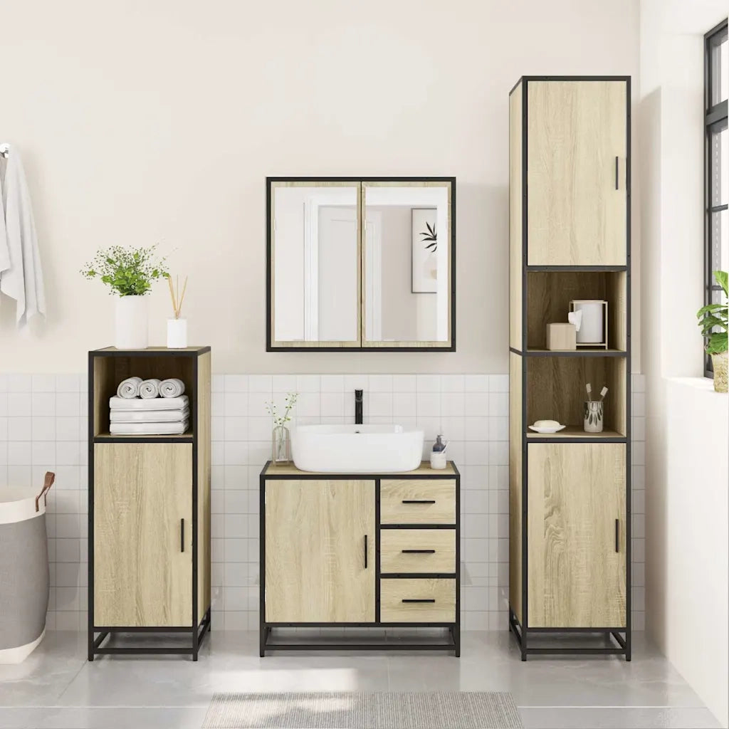 Set Mobili da Bagno 3 pz Rovere Sonoma in Legno Multistrato