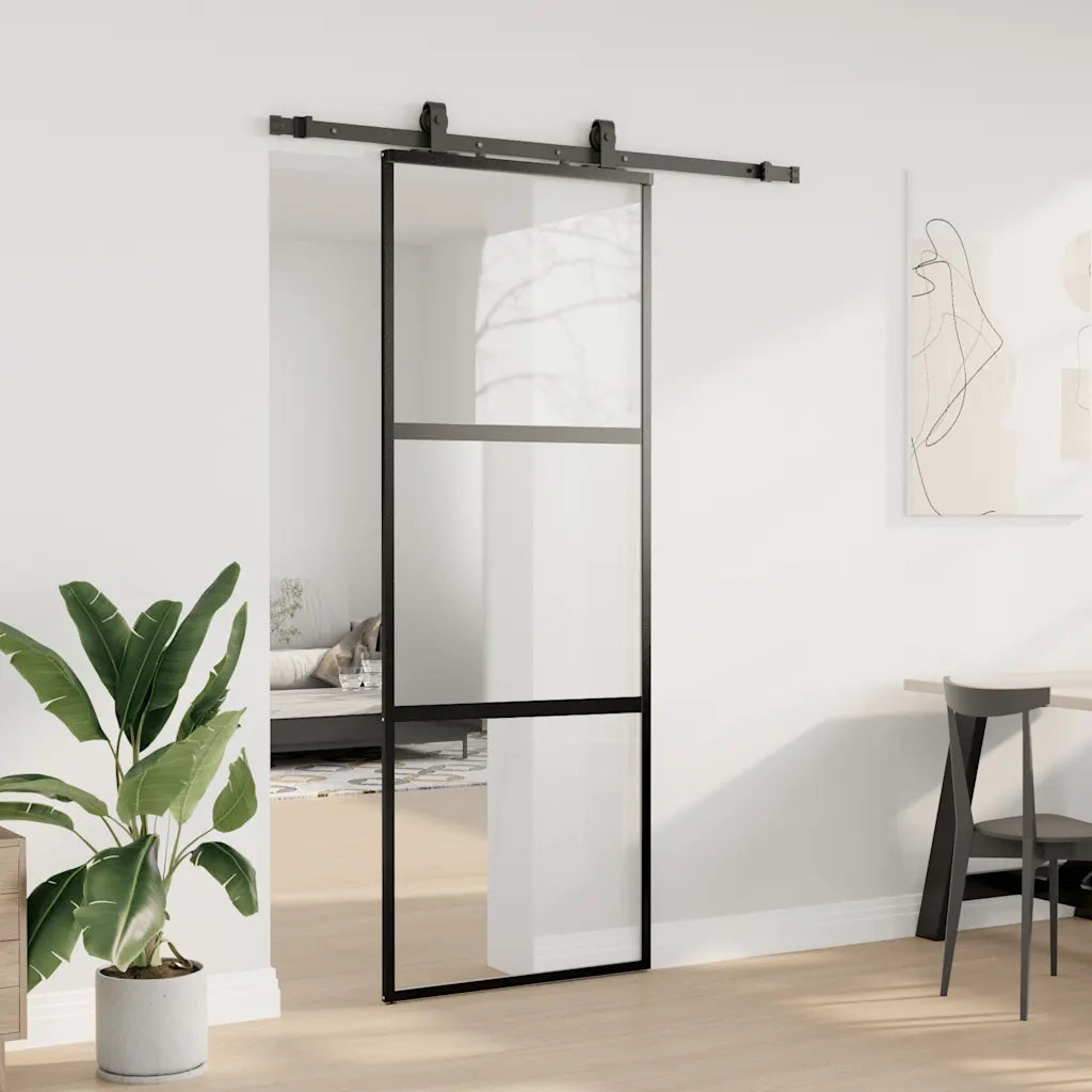 Porta Scorrevole Set Ferramenta Nera 76x205 cm Vetro Temperato 3375913