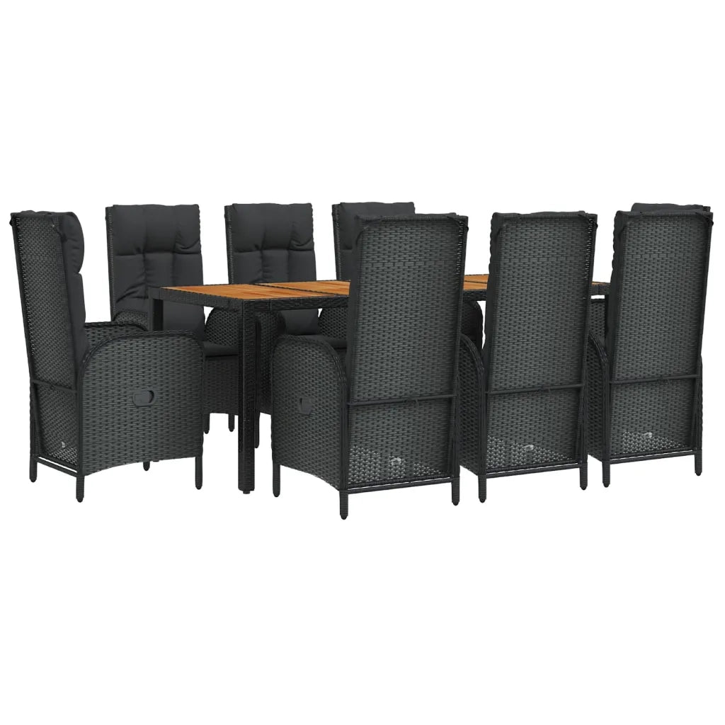 Set da Pranzo da Giardino 9 pz con Cuscini Nero in Polyrattan 3185073
