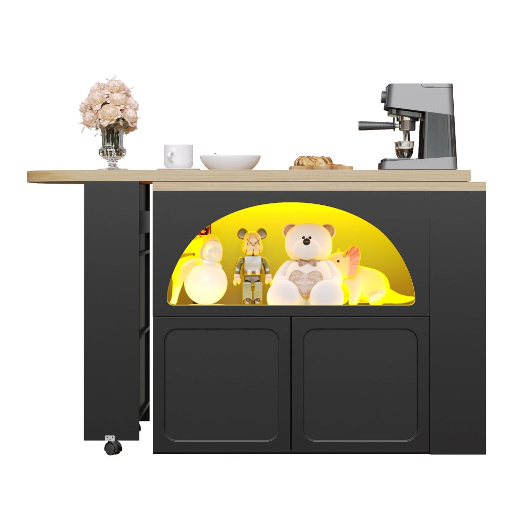 Tavolo Bar Allungabile con Vano Contenitore e LED ¨C Xylo ¨C Nero, 135-205x39x100 cm