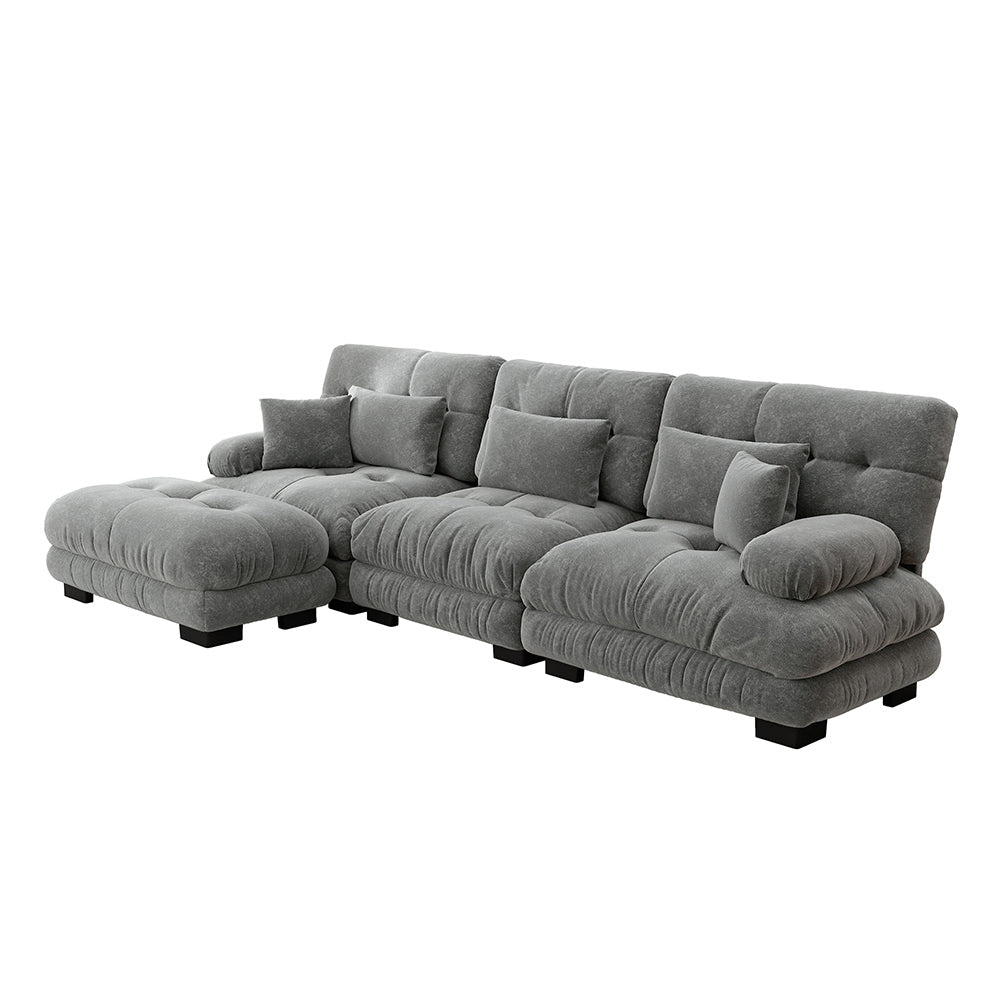 Divano angolare di lusso - Xylo - Forma L extra large, velluto costato con pouf, grigio