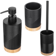 Set da bagno KADAX: scopino da bagno, dispenser per WC, bicchiere, legno nero, 3 in 1