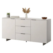 Credenza Neive, Madia da salotto con due ante battenti e tre cassetti, Rialzato da terra, 180x42 h90 cm, Beige