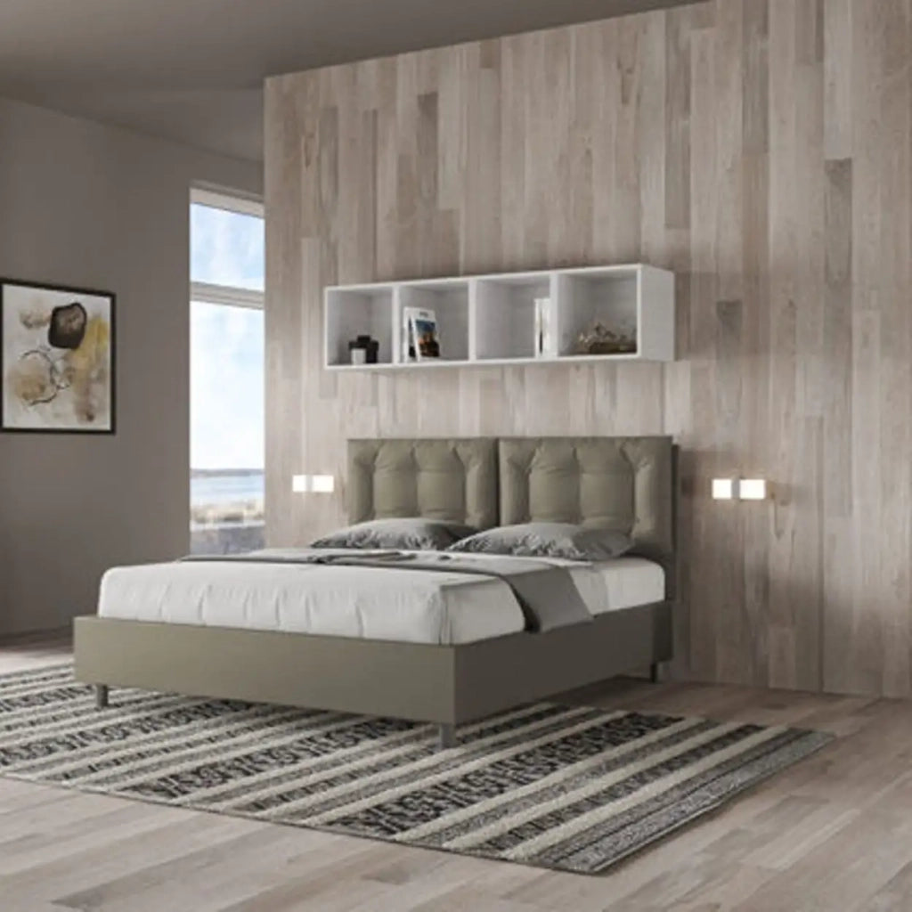 Letto matrimoniale senza rete imbottito 160x210 similpelle cappuccino Annalisa