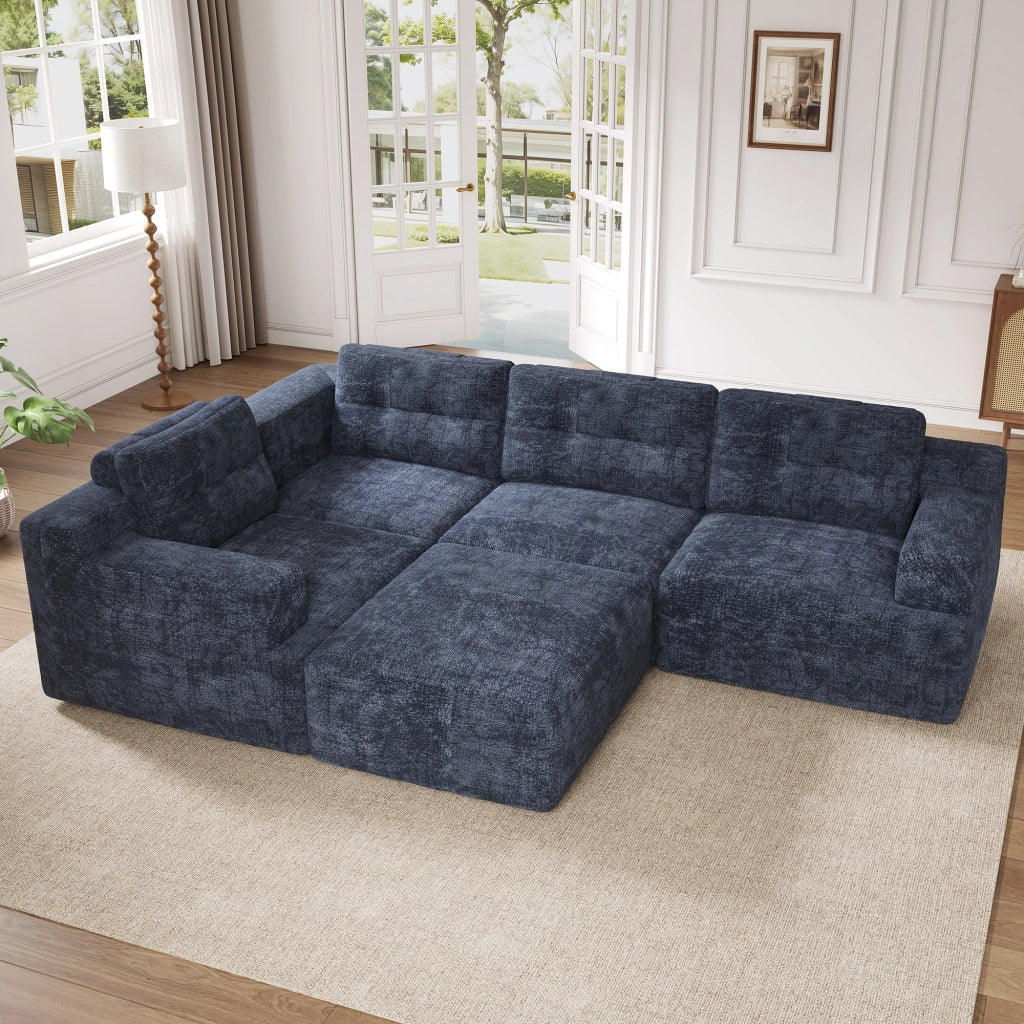 DIVANO Modulare U-form 252x180x82 cm Chenille Blu