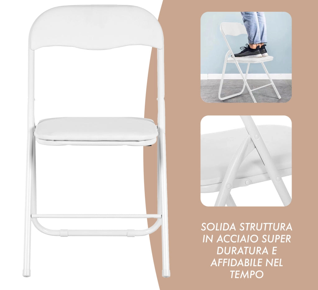 Set 6 Sedie Pieghevoli Sedia Cucina Robusta Struttura In Metallo Seduta Comoda In Simil Ecopelle Sedute Poltrona Per Ospiti Campeggio Sala Riunioni Ufficio Pieghevole Salvaspazio Scrivania Bianco