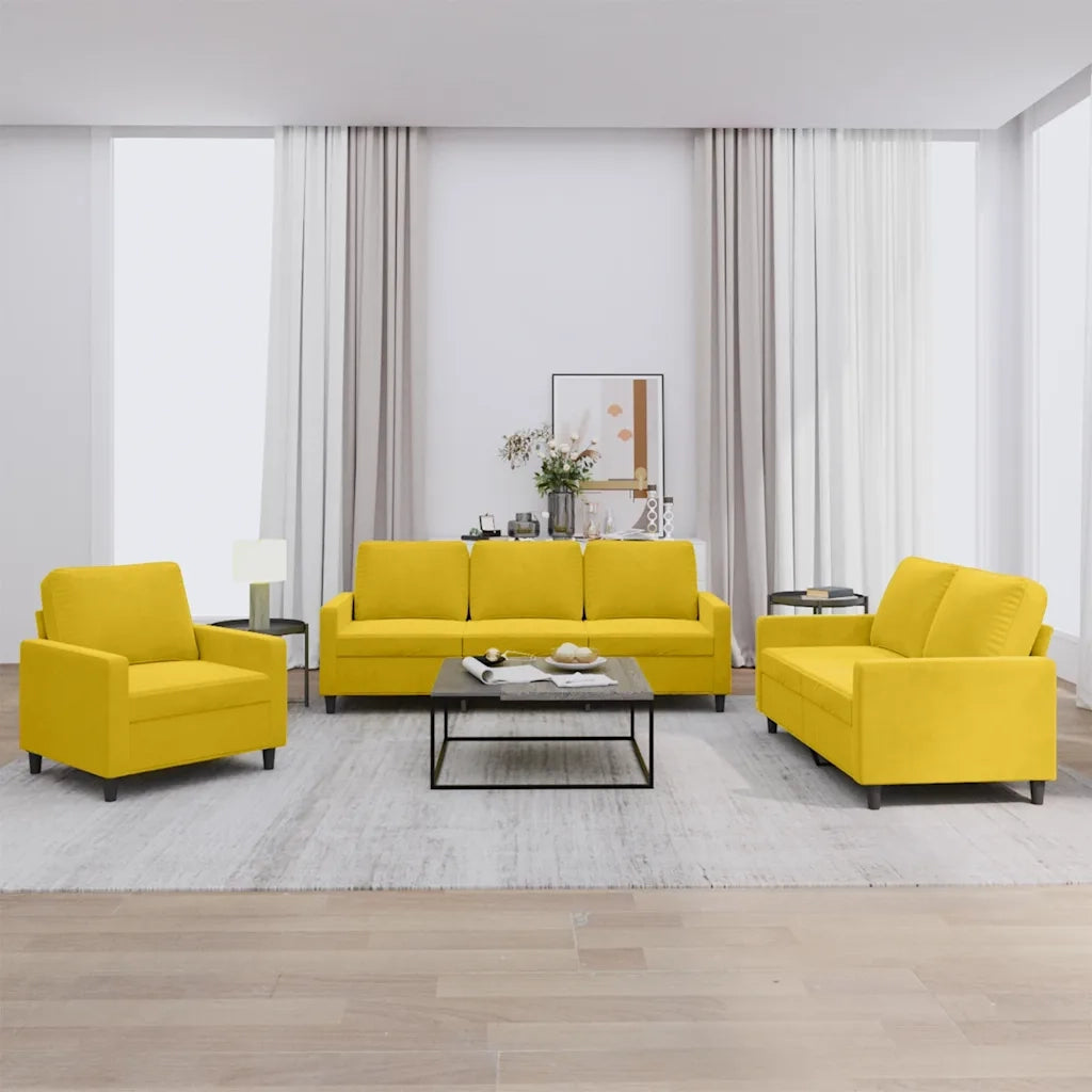 Set di Divani 3 pz con Cuscini giallo in Velluto