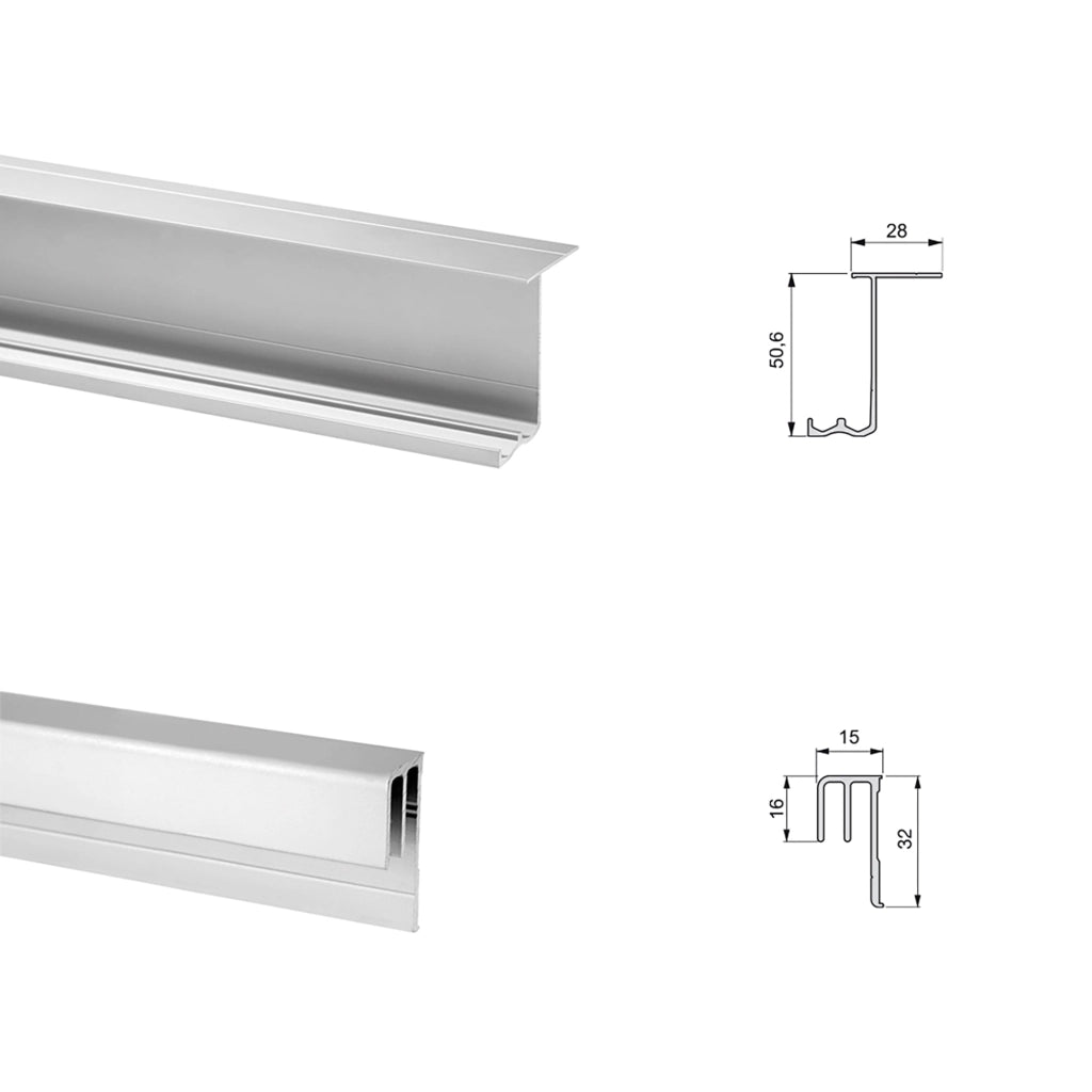 Binario per Porte Scorrevoli per Armadio 230 cm Spessore 16 mm con Kit di Accessori Emuca Grigio Metallizzato