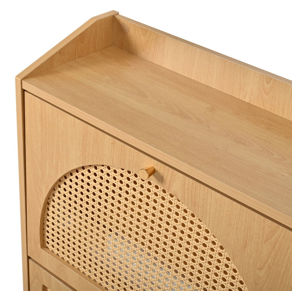 Scarpiera da ingresso 120x24x90 cm con 8 scomparti; 4 ante a ribalta; 2 ganci; MDF naturale