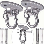 Set di 2 pendini permanenti antiruggine in acciaio inossidabile 304 con 4 viti di allungamento per calcestruzzo - capacità 2000 lbs - 180° di rotazione - sedile per yoga - set di oscillazione per zaini - gru a soffitto rotante