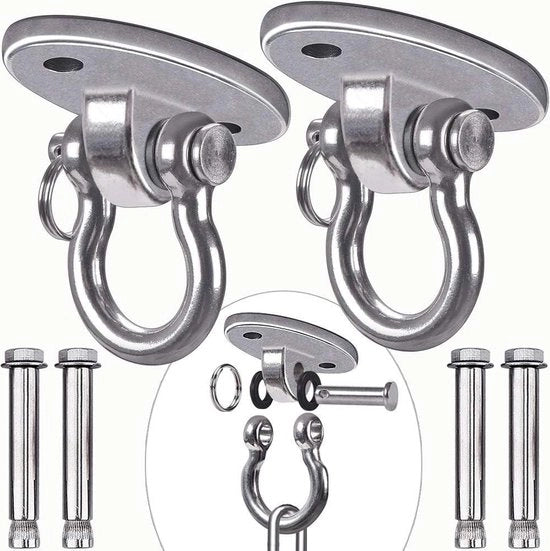 Set di 2 pendini permanenti antiruggine in acciaio inossidabile 304 con 4 viti di allungamento per calcestruzzo - capacità 2000 lbs - 180° di rotazione - sedile per yoga - set di oscillazione per zaini - gru a soffitto rotante