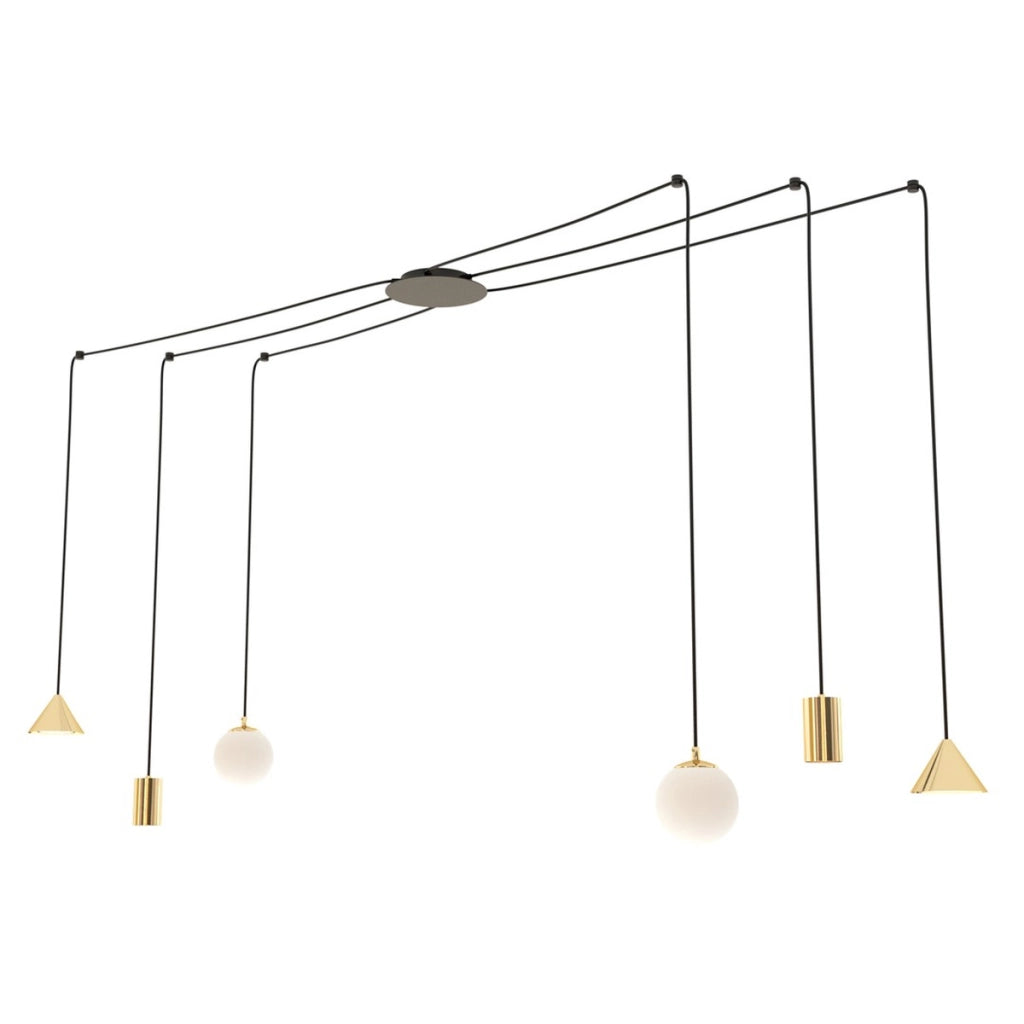 Lampada a sospensione FUJI con finitura oro e dettagli neri