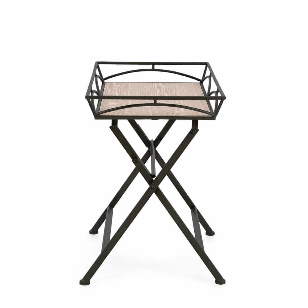 Set di 2 tavolini pieghevoli in metallo bianco e MDF effetto legno - NAO