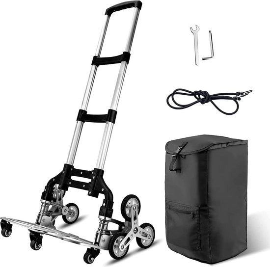 Carrello a scalini - Carrello in lega di alluminio, con ruote ruotanti e maniglia estensibile 106 cm | 6 ruote in gomma e 4 ruote rotanti a 360 gradi | inclusa borsa per spesa e molletta espandibile