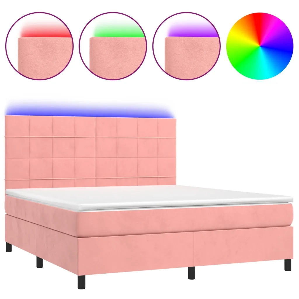 Letto a Molle con Materasso e LED Rosa 180x200 cm in Velluto 3136142