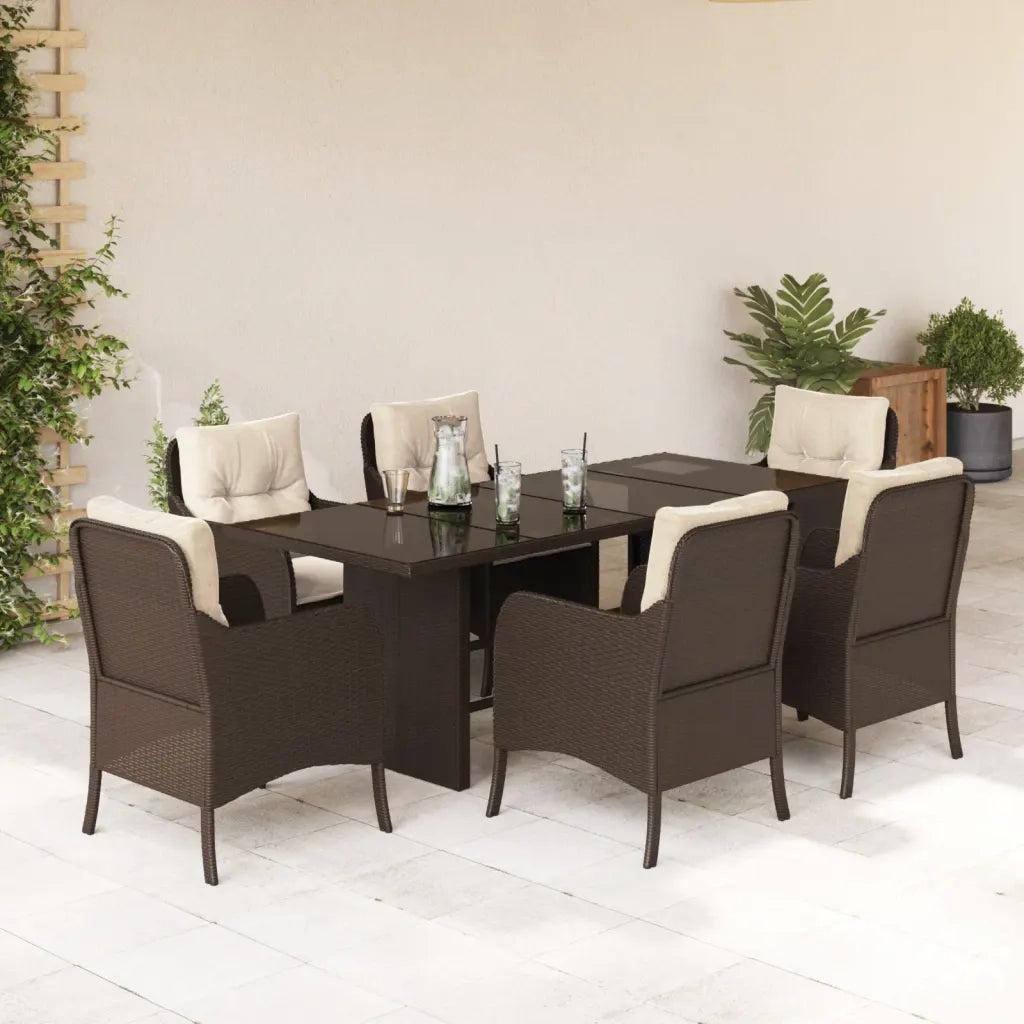 Set da Pranzo da Giardino 7pz con Cuscini in Polyrattan Marronecod mxl 111324
