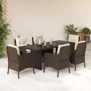 Set da Pranzo da Giardino 7pz con Cuscini in Polyrattan Marronecod mxl 111324