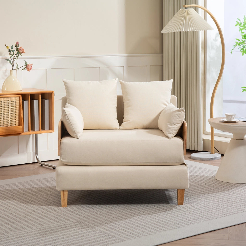Poltrona Letto Seinlus con Apertura a Libro Divano Ribaltabile Cuscini Inclusi - Beige [en.casa]